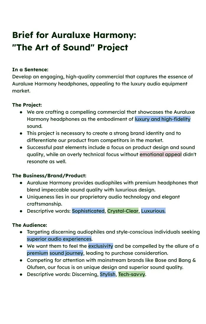 Brief for Auraluxe Harmony